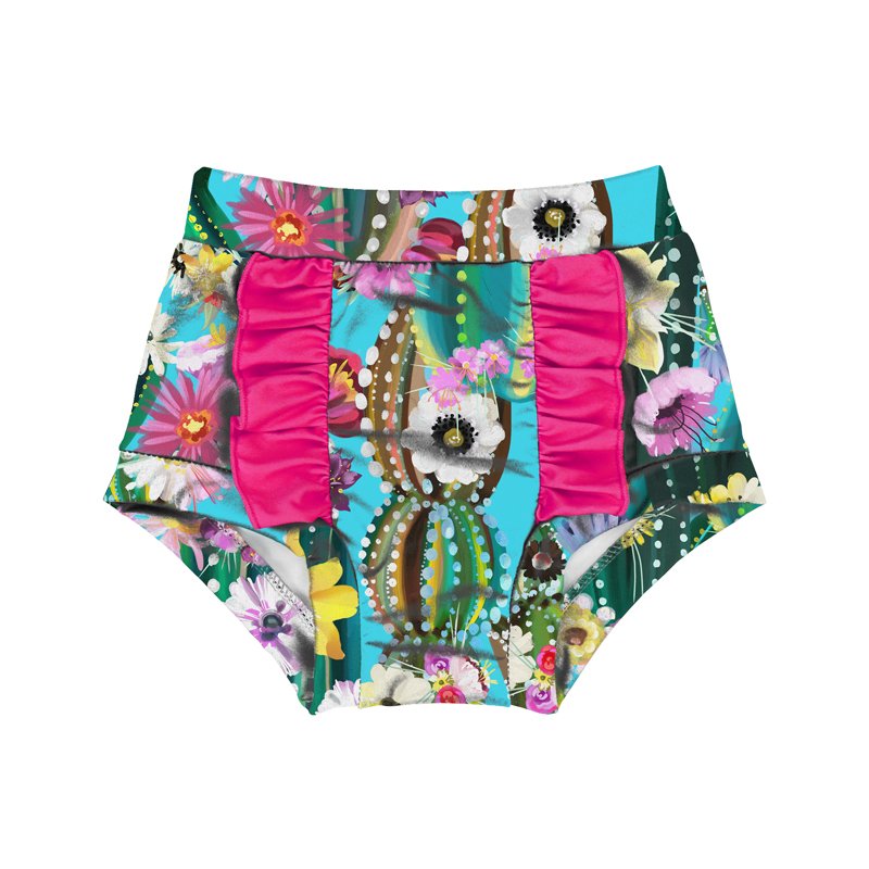 Direct Sale Girls Sunflower and Cactus Pattern Cute Two Ruffle Summer Baby Shorts