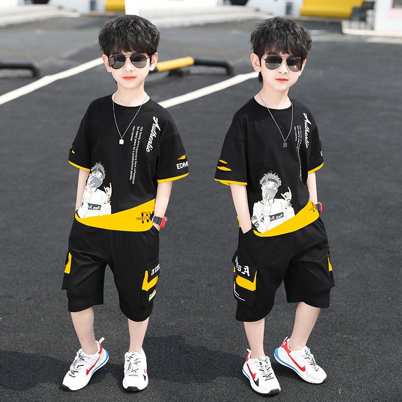 Children's Short Sleeve T-Shirt Cargo Shorts 2-Piece Children's Clothing Boys' Summer Short Sleeve Sports Set