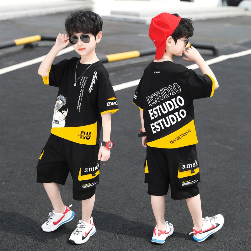 Children's Short Sleeve T-Shirt Cargo Shorts 2-Piece Children's Clothing Boys' Summer Short Sleeve Sports Set