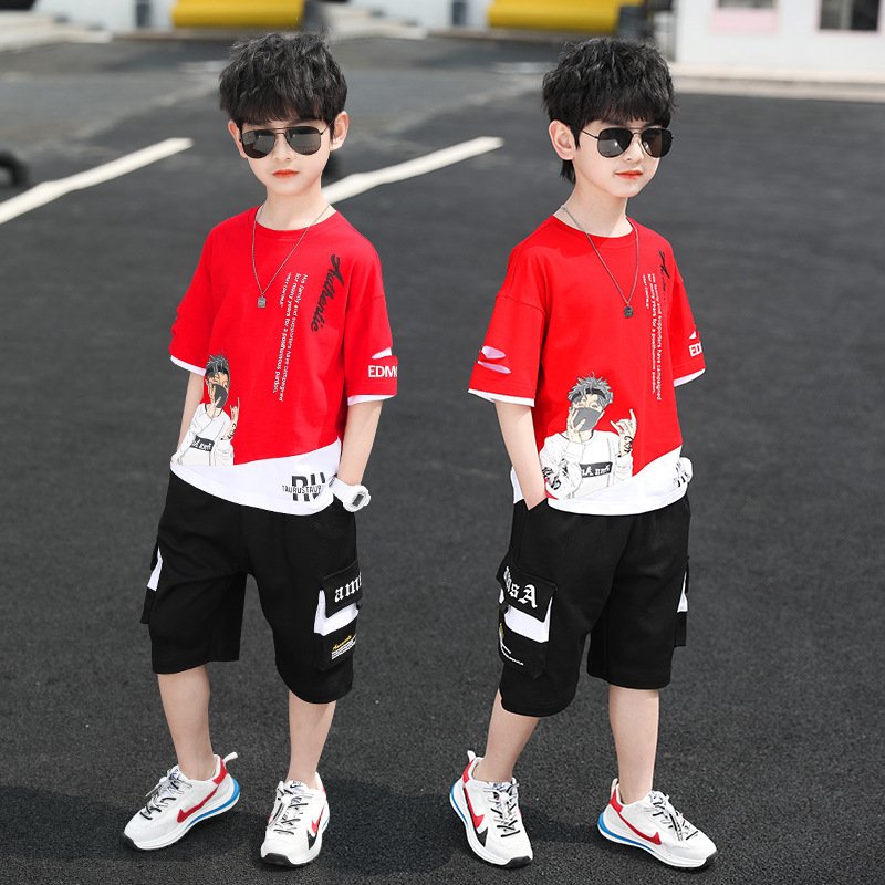 Children's Short Sleeve T-Shirt Cargo Shorts 2-Piece Children's Clothing Boys' Summer Short Sleeve Sports Set