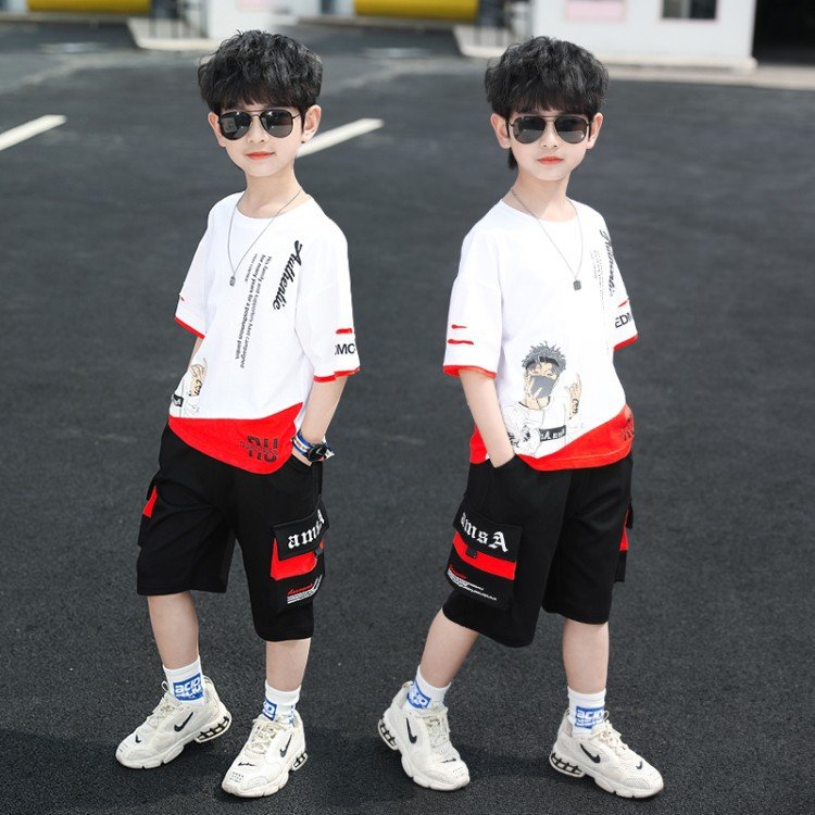Children's Short Sleeve T-Shirt Cargo Shorts 2-Piece Children's Clothing Boys' Summer Short Sleeve Sports Set