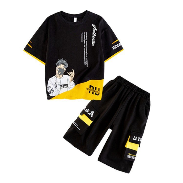 Children's Short Sleeve T-Shirt Cargo Shorts 2-Piece Children's Clothing Boys' Summer Short Sleeve Sports Set
