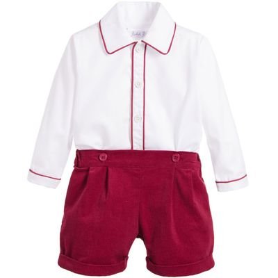 Boys Gentleman Suit Kids Boutique Clothes Set Long Sleeve Lapel Shirt Blue Short Pants Baby Boy Birthday Outfits