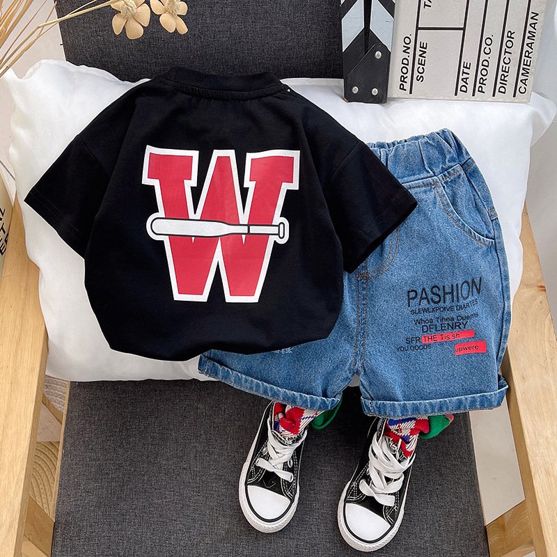 Children's Clothing Set Summer Boys' Baby Short Sleeve baseball bat T-shirt Shorts jeans girls kids Leisure Sports pants Set