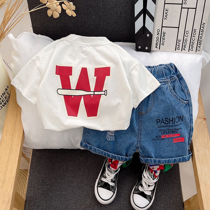 Children's Clothing Set Summer Boys' Baby Short Sleeve baseball bat T-shirt Shorts jeans girls kids Leisure Sports pants Set