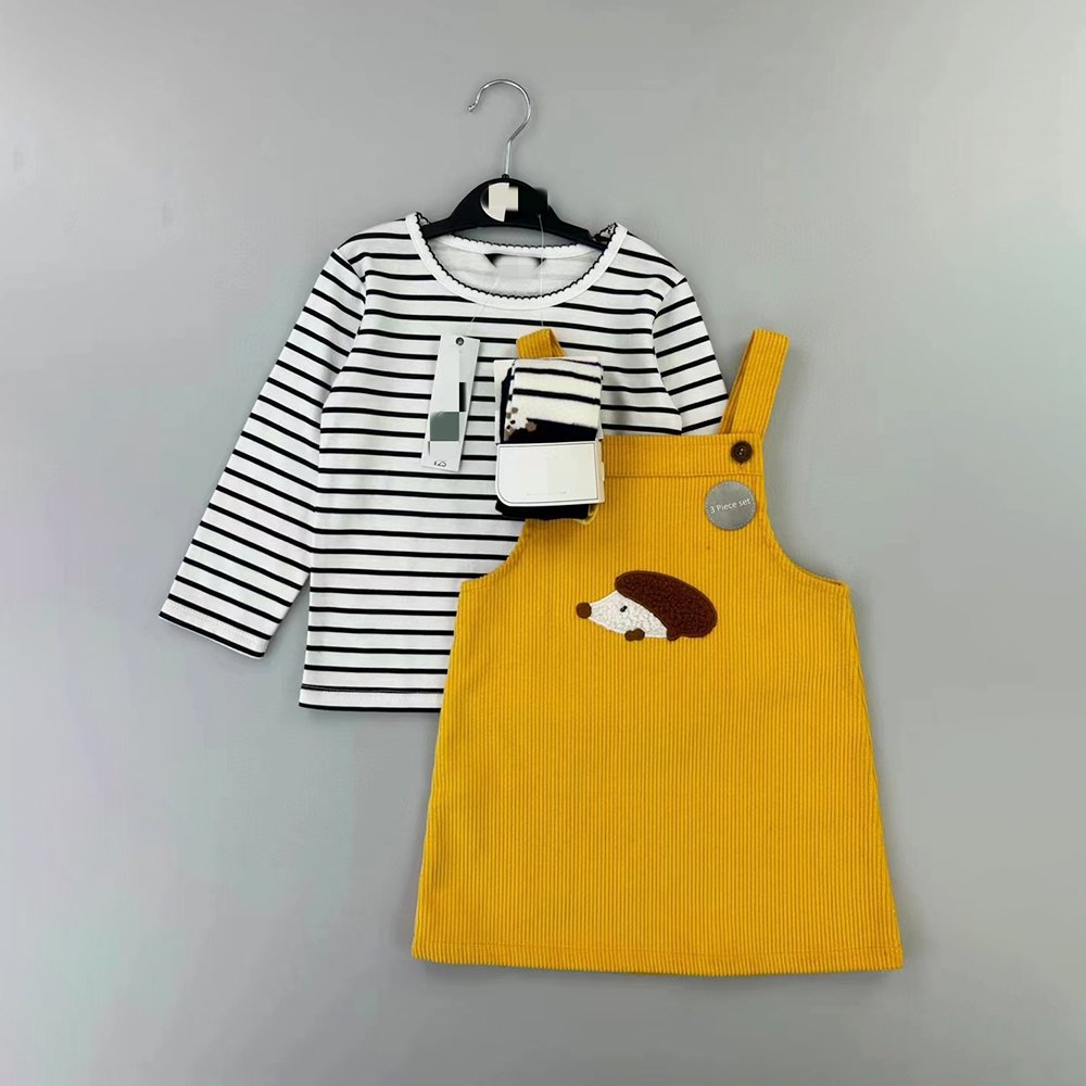 Autumn High Quality New Born Baby Girls Clothes Long Sleeve Top+Jeans Overalls+Sock 3pcs Sets Fall Wholesale