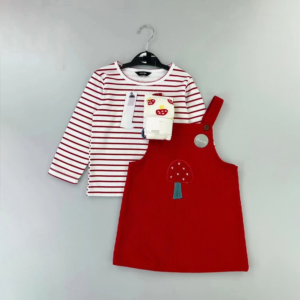 Autumn High Quality New Born Baby Girls Clothes Long Sleeve Top+Jeans Overalls+Sock 3pcs Sets Fall Wholesale