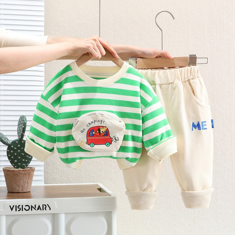 Spring New Children's Fashion Set Handsome Boys Cartoon Sweater Casual Pants Two Piece Set