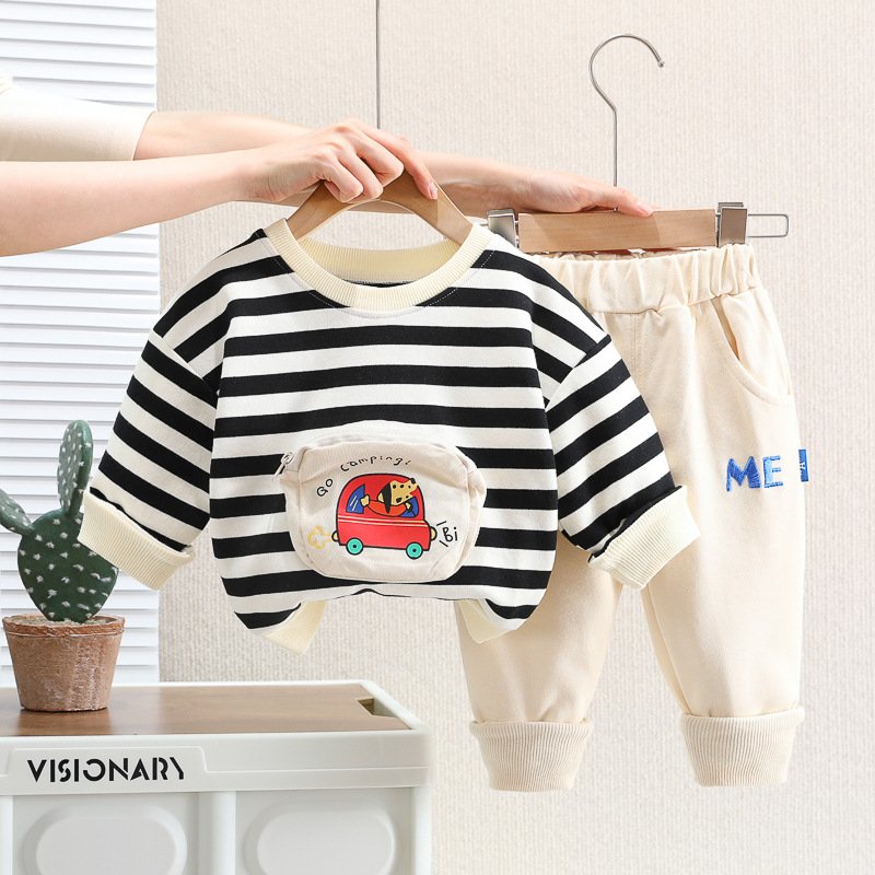 Spring New Children's Fashion Set Handsome Boys Cartoon Sweater Casual Pants Two Piece Set