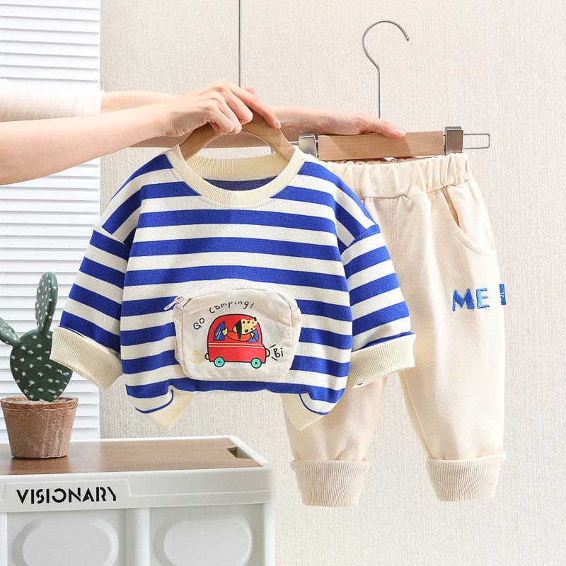 Spring New Children's Fashion Set Handsome Boys Cartoon Sweater Casual Pants Two Piece Set