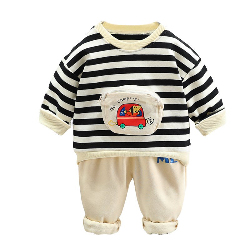 Spring New Children's Fashion Set Handsome Boys Cartoon Sweater Casual Pants Two Piece Set
