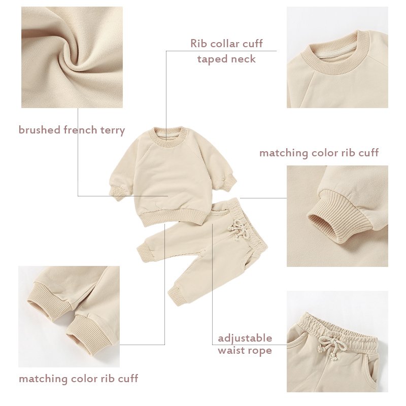Wholesale French Terry Long Sleeve Top And Pants Set Organic Cotton Baby Sweater Suit