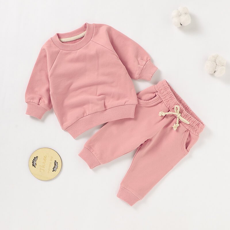 Wholesale French Terry Long Sleeve Top And Pants Set Organic Cotton Baby Sweater Suit