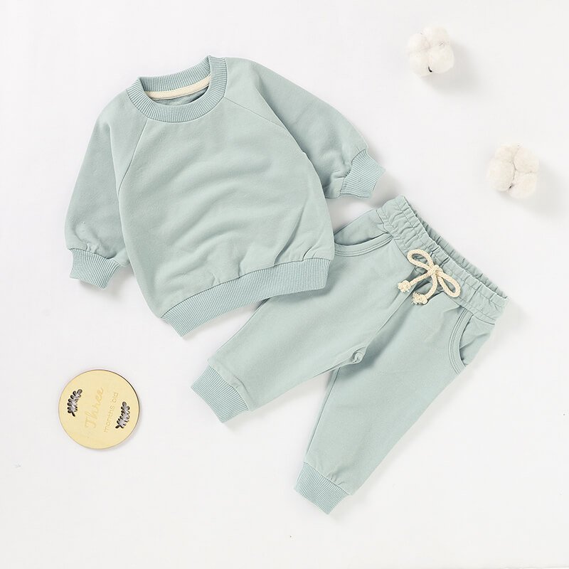 Wholesale French Terry Long Sleeve Top And Pants Set Organic Cotton Baby Sweater Suit