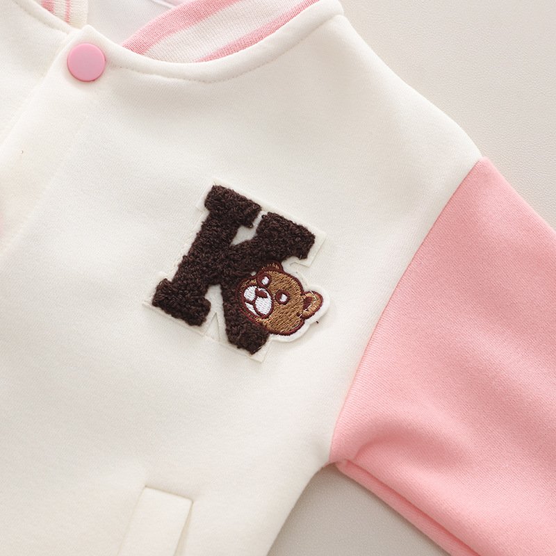 New style toddler boy autumn cute alphabet cartoon spliced back lace-up bear baseball suit