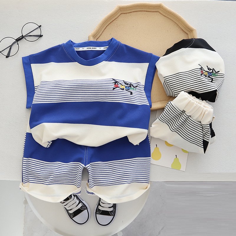 New Children's Stripe Sleeveless Set Children's Summer Boys' Korean Shorts Tank Top Set