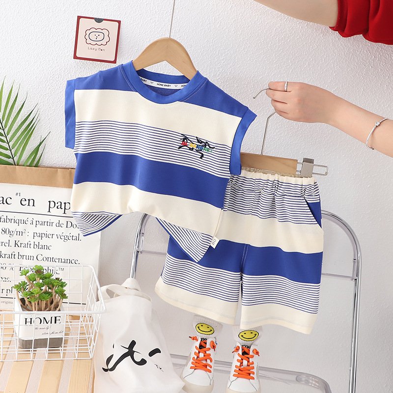 New Children's Stripe Sleeveless Set Children's Summer Boys' Korean Shorts Tank Top Set