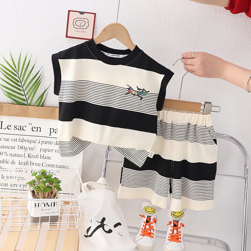 New Children's Stripe Sleeveless Set Children's Summer Boys' Korean Shorts Tank Top Set