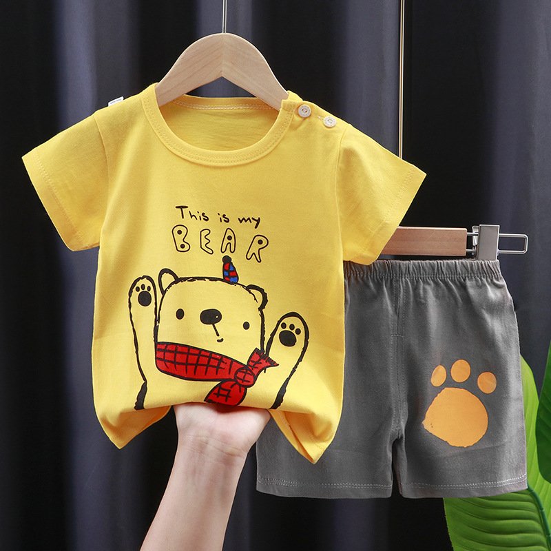 Summer children's pure cotton short sleeved shorts set