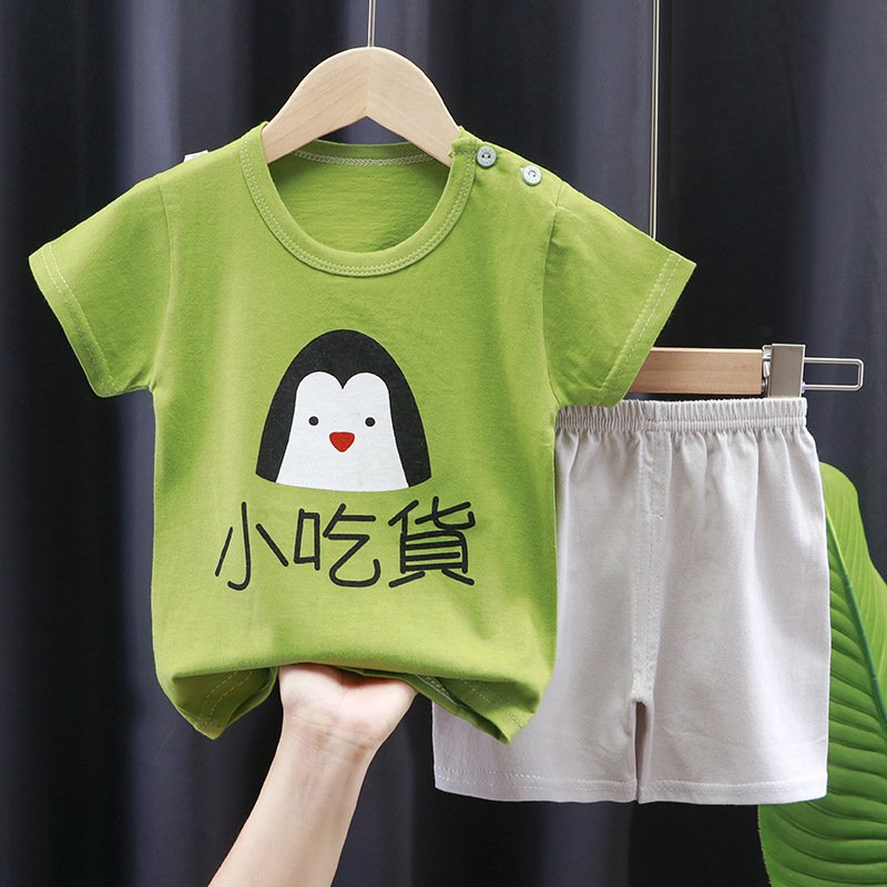 Summer children's pure cotton short sleeved shorts set