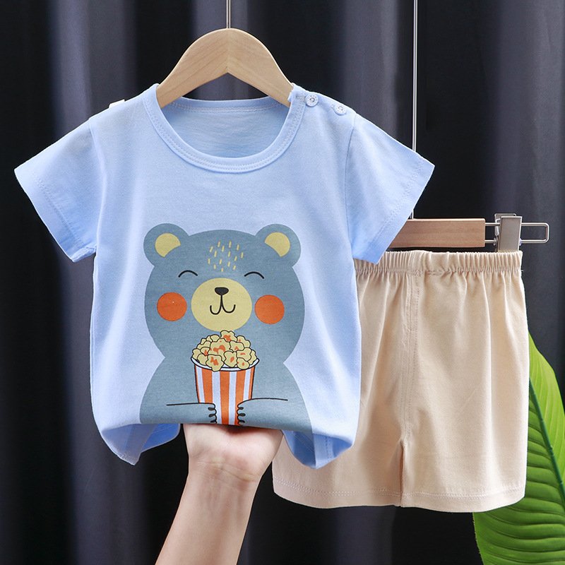 Summer children's pure cotton short sleeved shorts set
