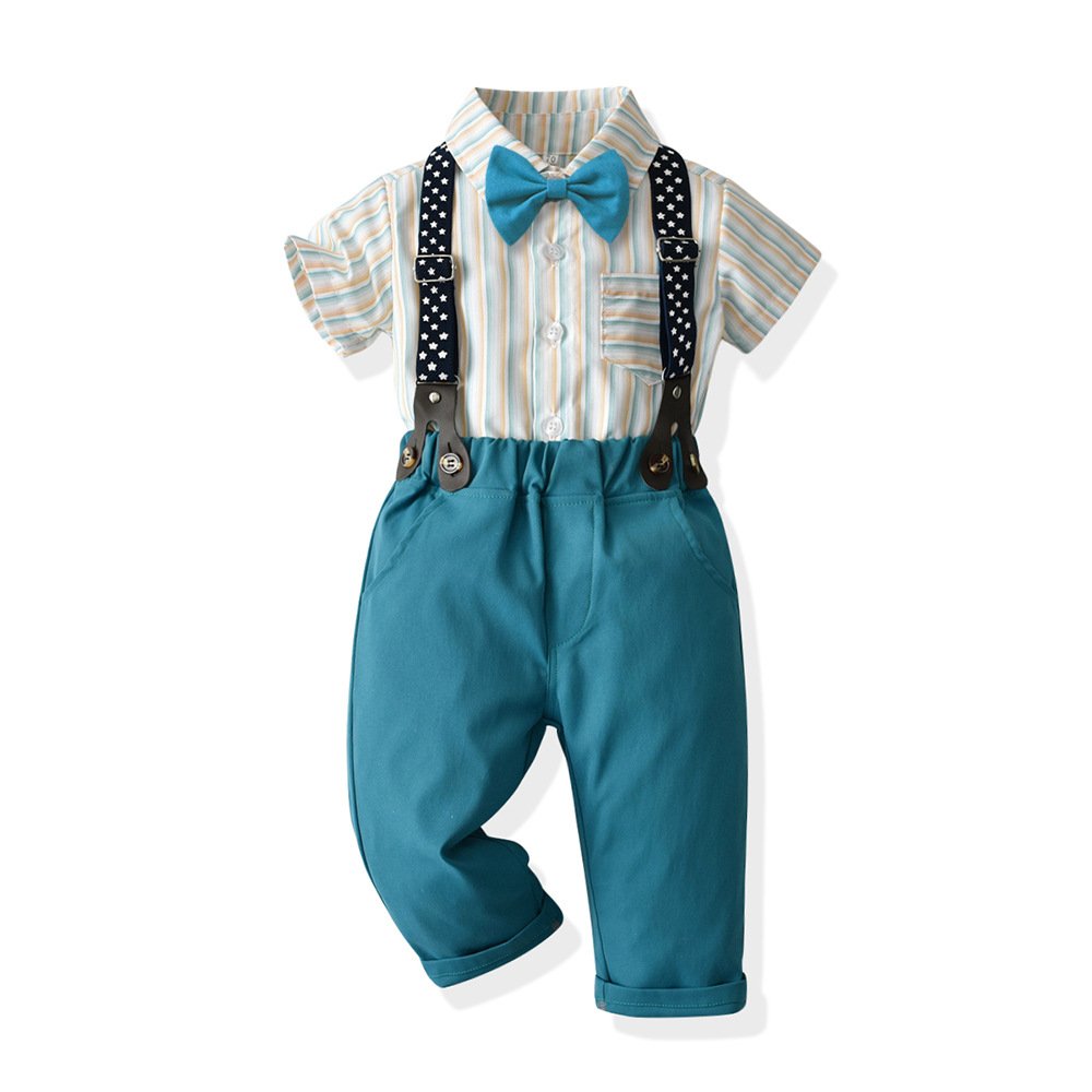 Child Boy Clothes Boys Bowtie & Suspenders Set Short Sleeve Shirt and Pants Dress Little Boy Formal Outfit Toddler Clothing Set