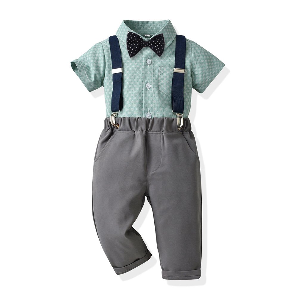 Child Boy Clothes Boys Bowtie & Suspenders Set Short Sleeve Shirt and Pants Dress Little Boy Formal Outfit Toddler Clothing Set