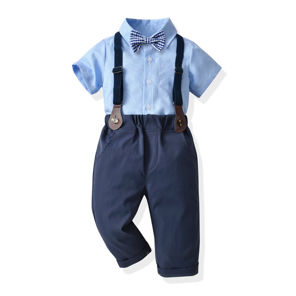 Child Boy Clothes Boys Bowtie & Suspenders Set Short Sleeve Shirt and Pants Dress Little Boy Formal Outfit Toddler Clothing Set