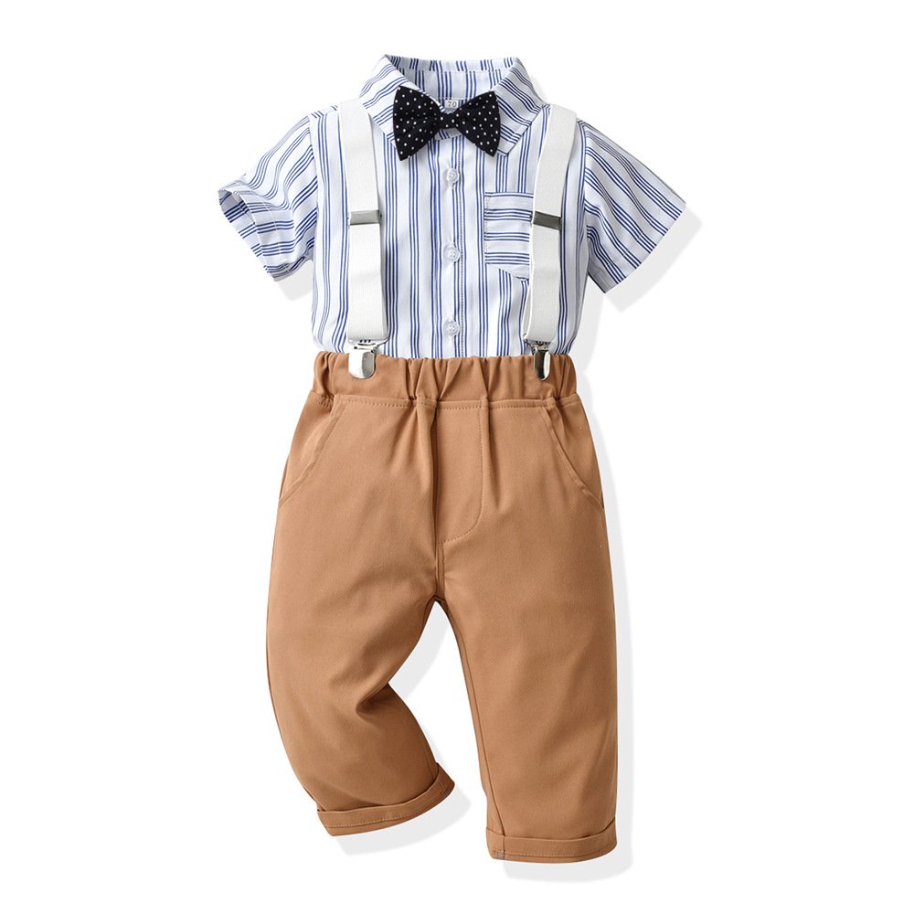 Child Boy Clothes Boys Bowtie & Suspenders Set Short Sleeve Shirt and Pants Dress Little Boy Formal Outfit Toddler Clothing Set