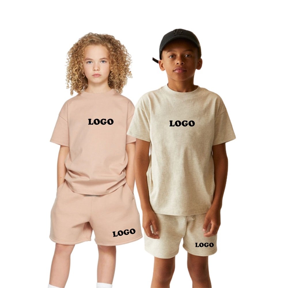 Custom Print Logo Graphic Blank Summer Cotton Kid Boys Girls Children Clothing T-Shirt Shorts Two Piece Set For Boy