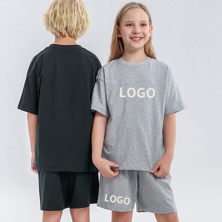 Custom Print Logo Graphic Blank Summer Cotton Kid Boys Girls Children Clothing T-Shirt Shorts Two Piece Set For Boy