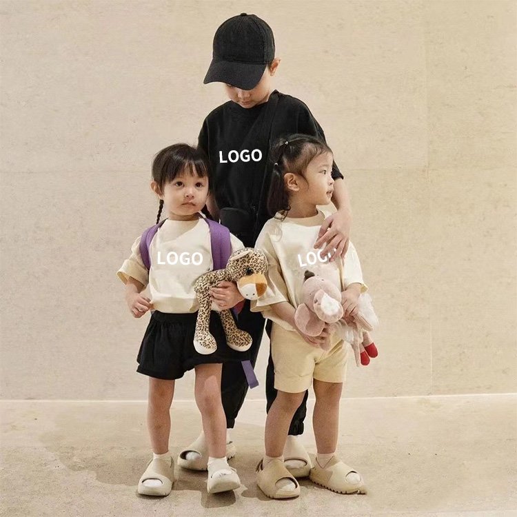 Custom Print Logo Graphic Blank Summer Cotton Kid Boys Girls Children Clothing T-Shirt Shorts Two Piece Set For Boy