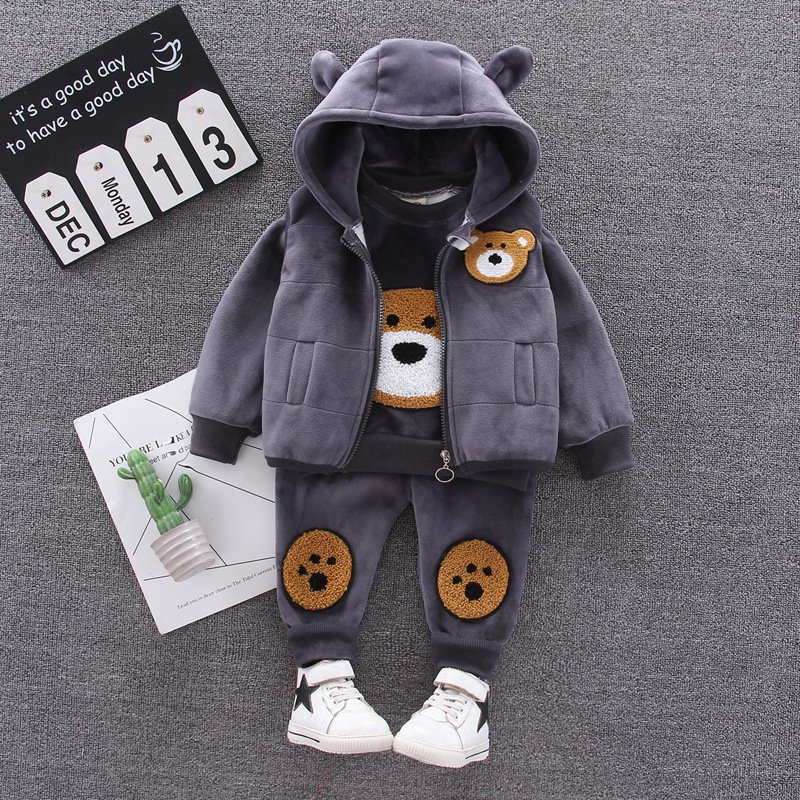 Children's new cartoon plush three piece set for autumn and winter wear
