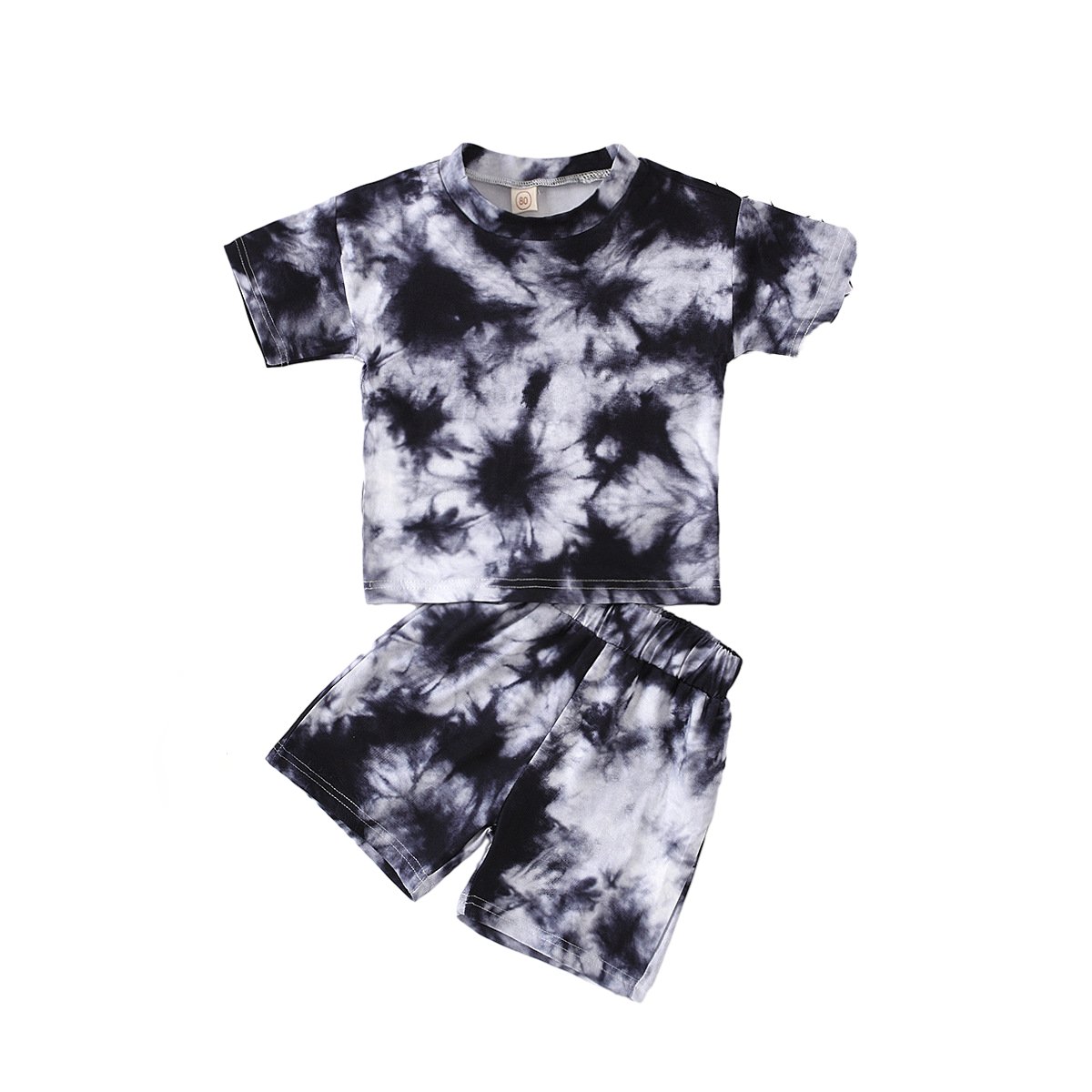 Wholesales Summer Tie Dye Cotton Boys Clothing Set Casual T-shirt Shorts Two Pieces Set