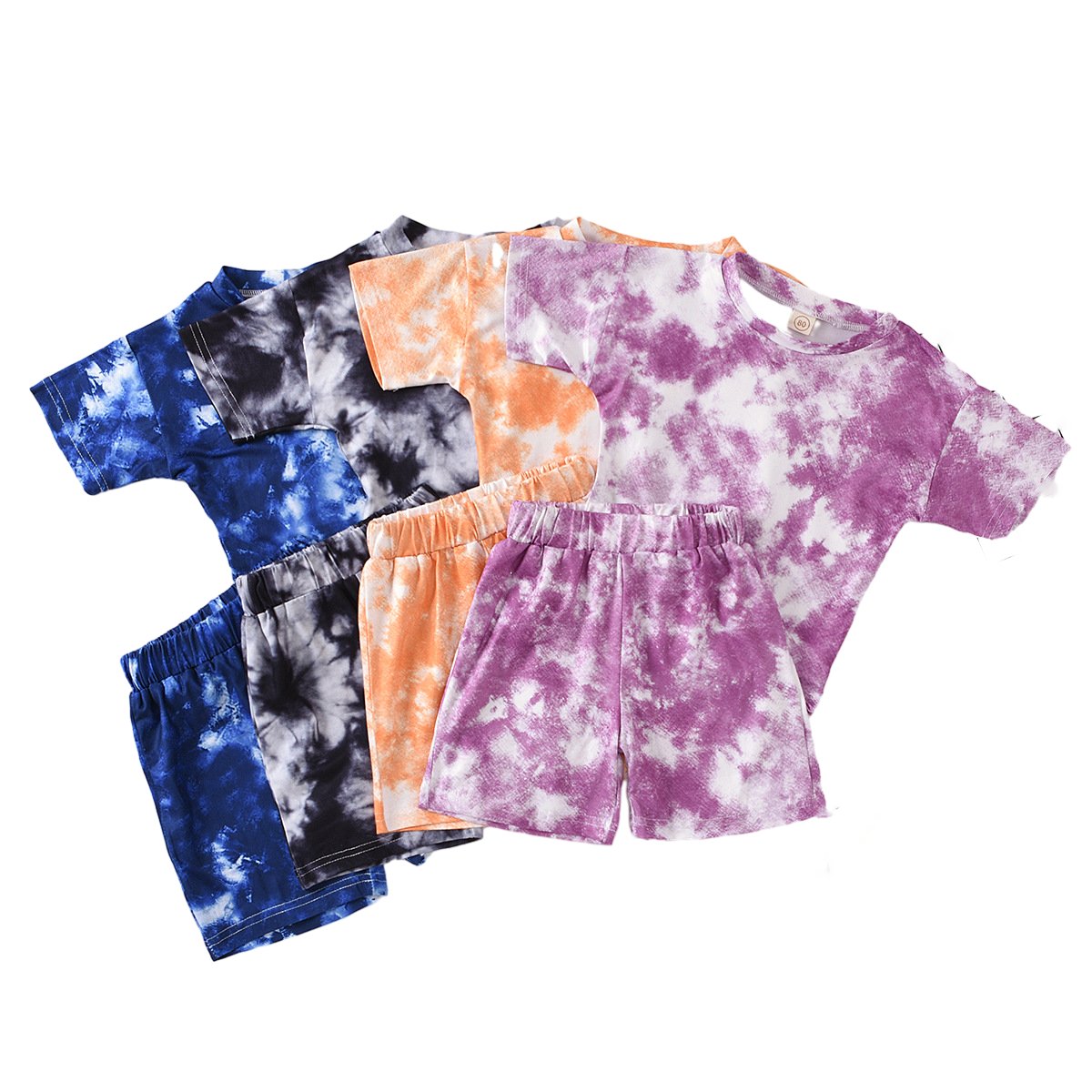 Wholesales Summer Tie Dye Cotton Boys Clothing Set Casual T-shirt Shorts Two Pieces Set