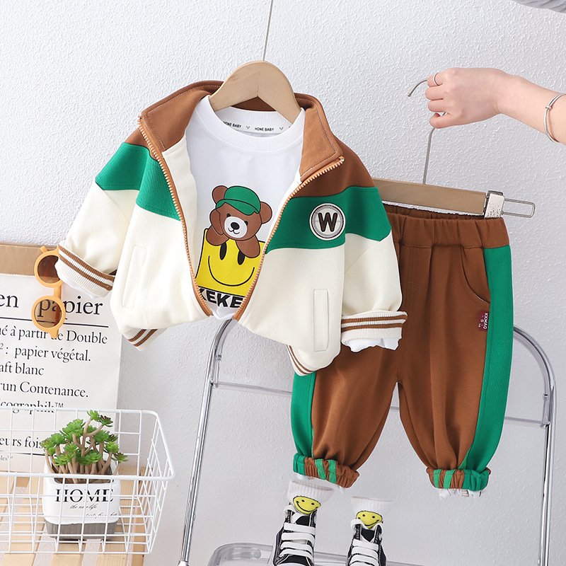Boys Clothes New Style Spring Boys Long Sleeve Cartoon Zipper Jacket + T-shirt + Casual Pants 3 Pieces Kids Sport Clothing Set
