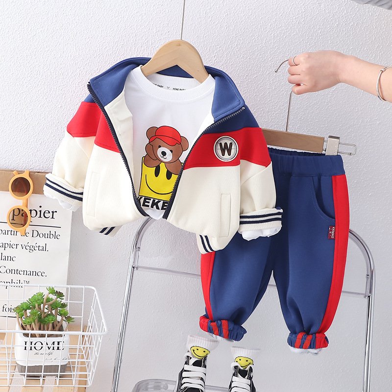 Boys Clothes New Style Spring Boys Long Sleeve Cartoon Zipper Jacket + T-shirt + Casual Pants 3 Pieces Kids Sport Clothing Set