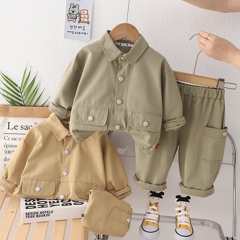 2024 Modern Design 2pcs 100% Cotton Outfits for Boys Solid Color Casual Clothing Sets Long Sleeves Spring Autumn Print Pattern