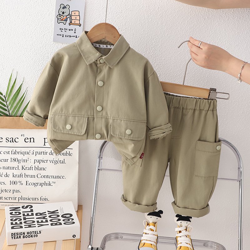 2024 Modern Design 2pcs 100% Cotton Outfits for Boys Solid Color Casual Clothing Sets Long Sleeves Spring Autumn Print Pattern