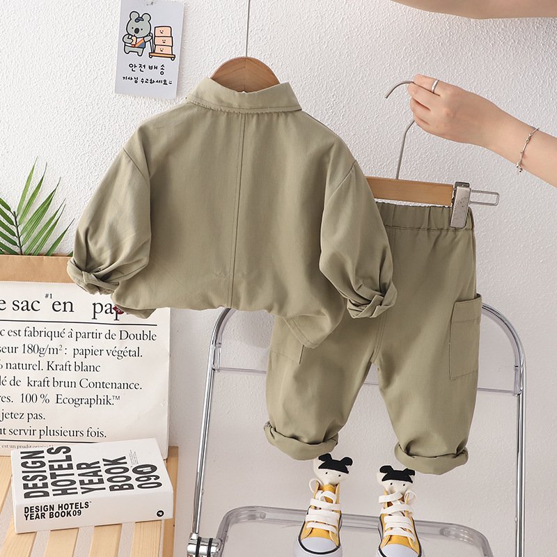 2024 Modern Design 2pcs 100% Cotton Outfits for Boys Solid Color Casual Clothing Sets Long Sleeves Spring Autumn Print Pattern