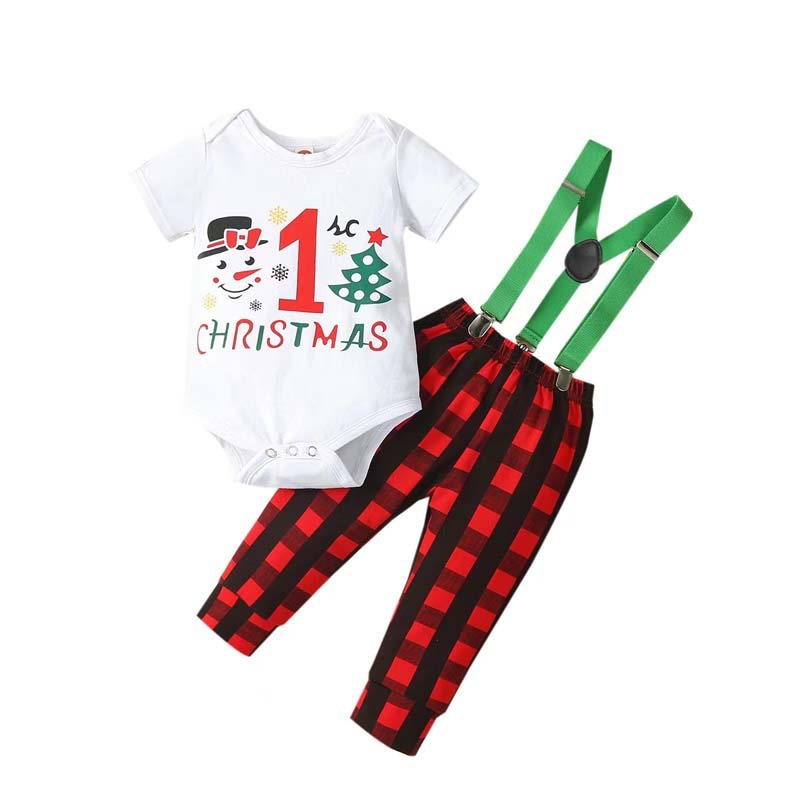 Fashion Gentleman Baby Boy Summer Clothes Set Cotton Romper Suspender Pants 3pcs my 1st christmas baby boy 0-24M KBCS-020