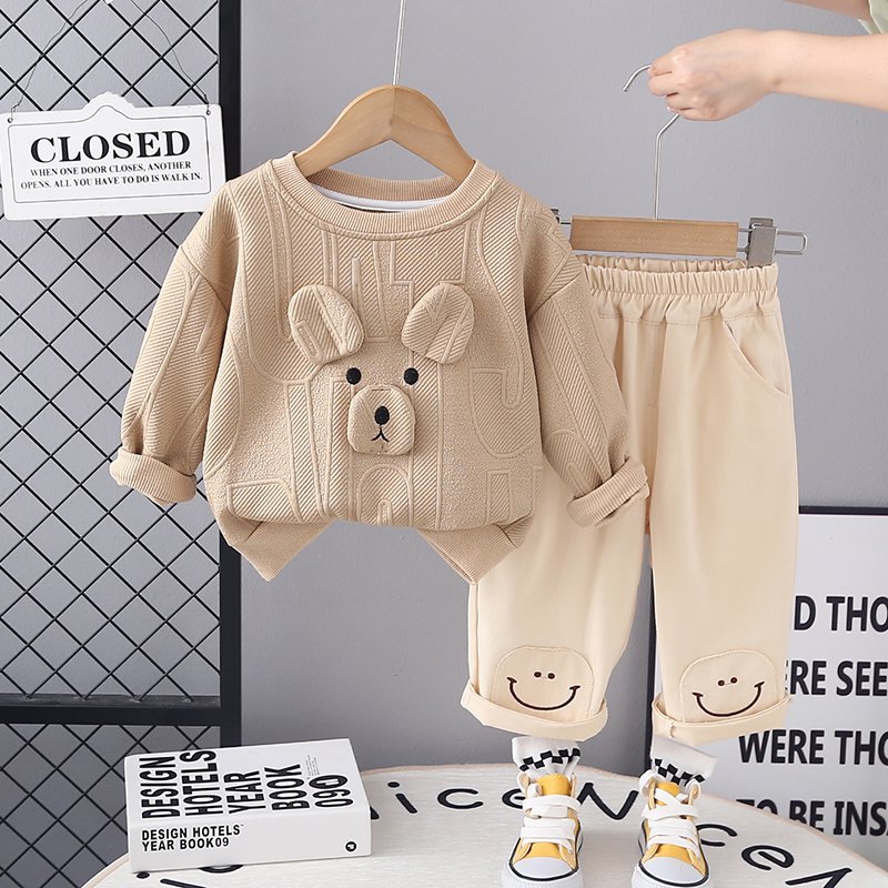 Boys Spring and autumn hoodie set 2024 new leisure baby two-piece set of 1-3 year old children's clothes for hair
