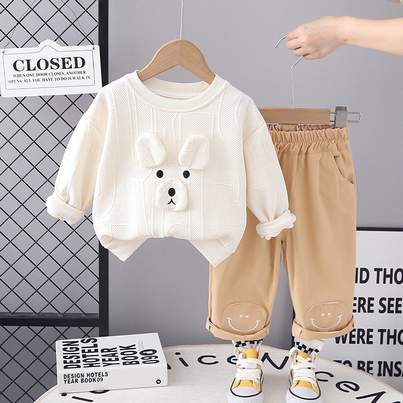 Boys Spring and autumn hoodie set 2024 new leisure baby two-piece set of 1-3 year old children's clothes for hair