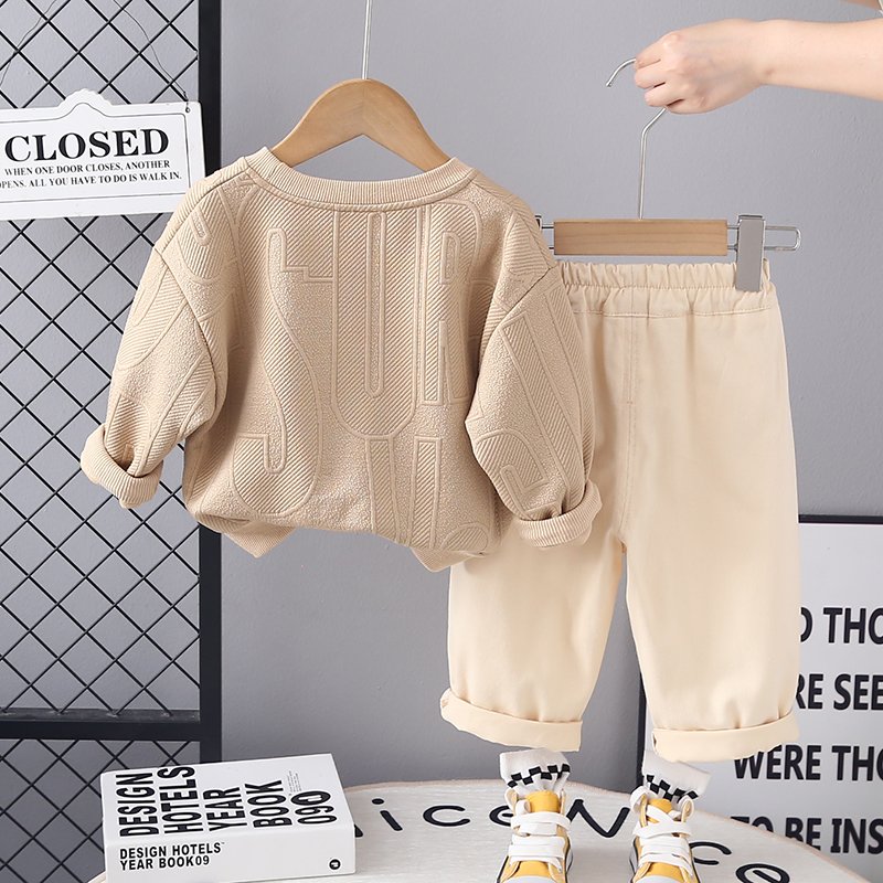 Boys Spring and autumn hoodie set 2024 new leisure baby two-piece set of 1-3 year old children's clothes for hair