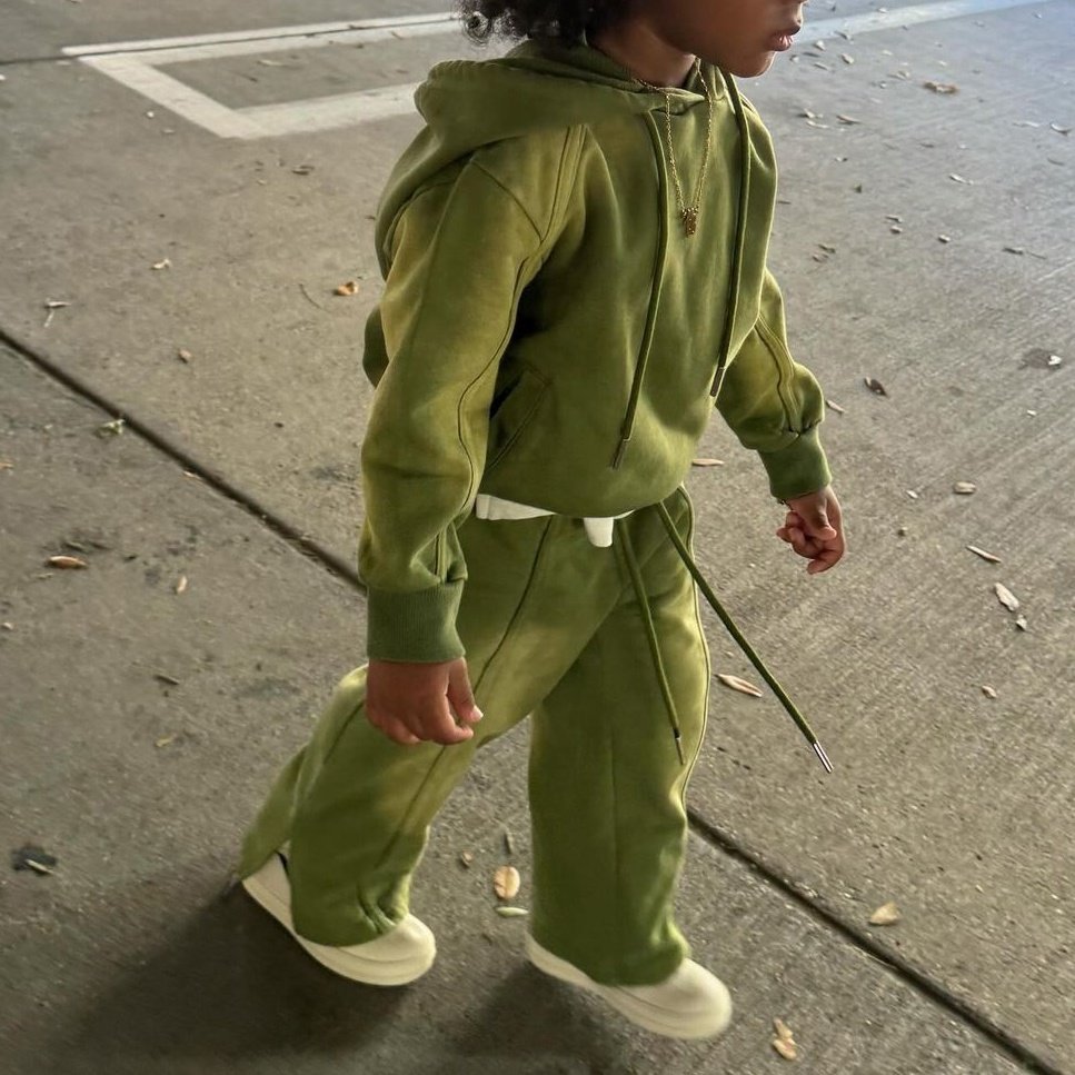 Custom Logo Boys Clothing Sets Cotton Puff Print Kids Hoodie Vintage Acid Wash Sweat pant And Hoodie Set Tracksuit For Children