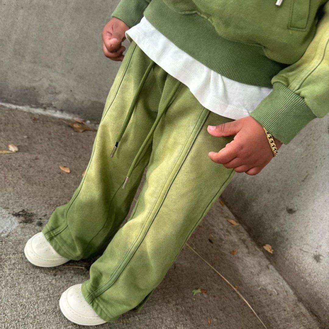 Custom Logo Boys Clothing Sets Cotton Puff Print Kids Hoodie Vintage Acid Wash Sweat pant And Hoodie Set Tracksuit For Children
