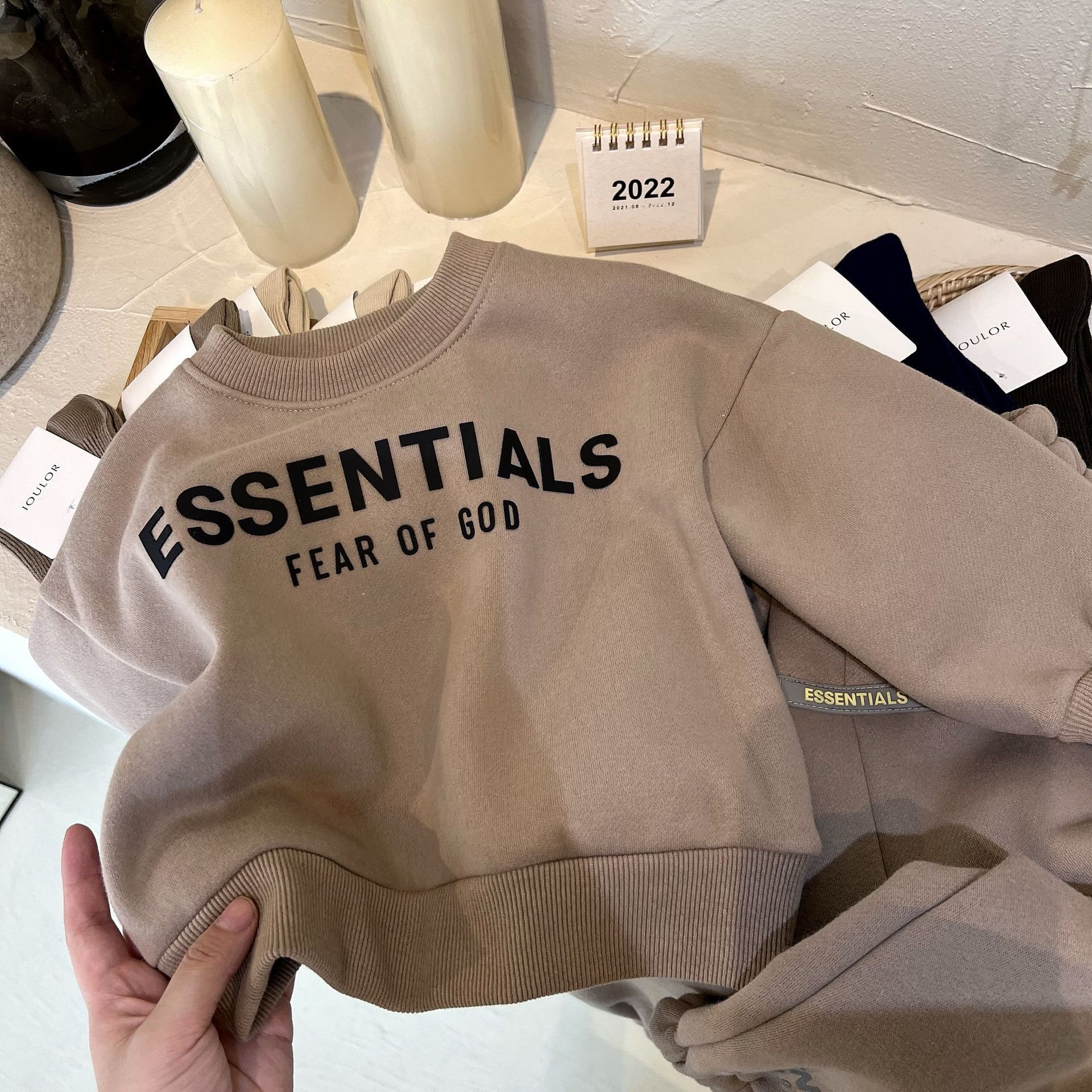 Hot Sale Children Hoodie Lettering Print Boys Suede Crewneck Sweatshirt Trousers Two-Piece Set