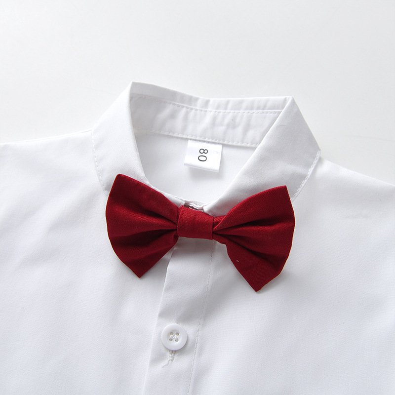 Children Clothes OEM Wholesale Boys Gentleman Formal Cotton Birthday Wedding Party White Shirt Red Trousers Clothing Suit Set