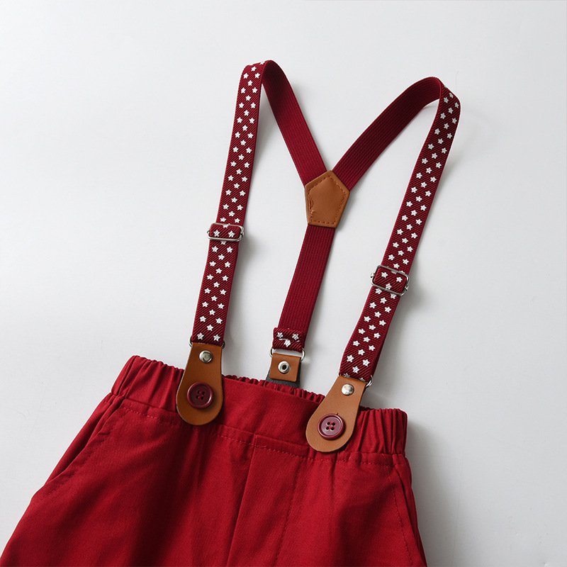 Children Clothes OEM Wholesale Boys Gentleman Formal Cotton Birthday Wedding Party White Shirt Red Trousers Clothing Suit Set