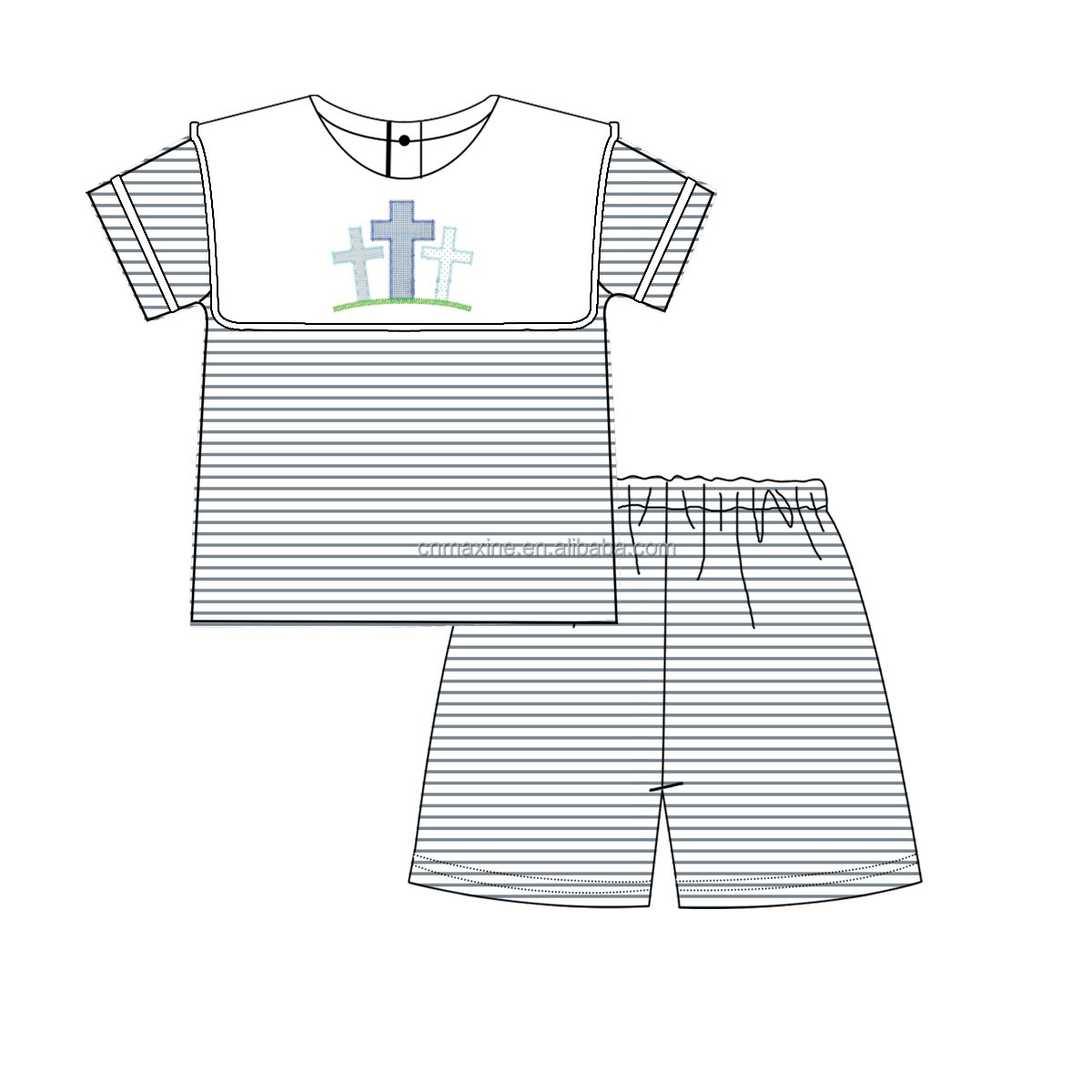 Factory Price Custom sibling kids clothing Easter Cross Applique Boys Clothing set For Easter day
